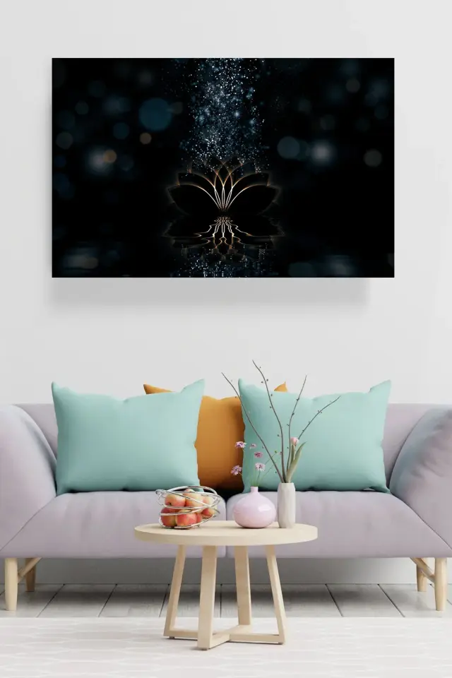 LOTUS ÇİÇEĞİ GÖRKEMLİ ULTRA YÜKSEK ÇÖZÜNÜRLÜK KARE CAM TABLO EV HEDİYESİ TABLO Siyah