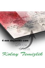 Atatürk İstiklal Marşı ve Gençliğe Hitabe Üçlü Set Cam Tablo, Modern Ofis Hediyelik Büyük Tablo