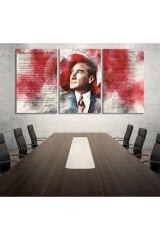 Atatürk İstiklal Marşı ve Gençliğe Hitabe Üçlü Set Cam Tablo, Modern Ofis Hediyelik Büyük Tablo