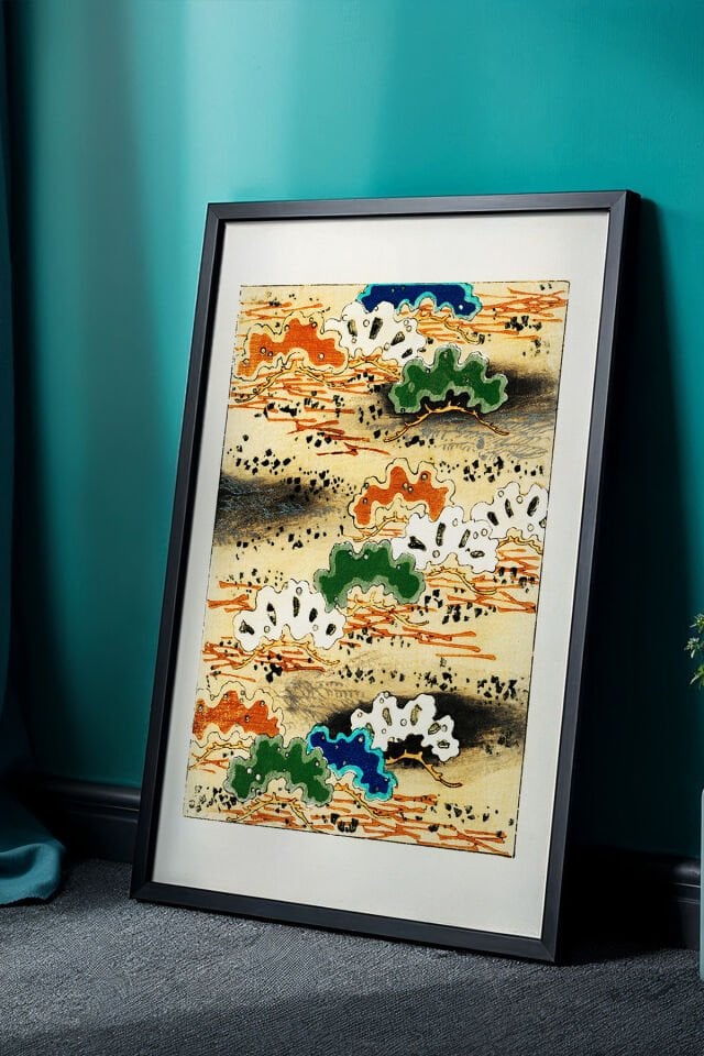 SİYAH - Japandi Serisi Doğal Ahşap Çerçeveli Tablo - Vintage Japon Estetiği