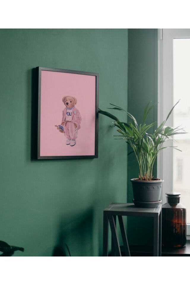 Çok Renkli - Teddy Bear Kadın Ayıcık Couple Sevgililer Günü Hediyelik Poster Çerçeveli Sanatsal Tasarım Tablo