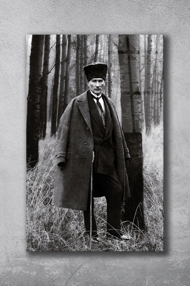 Mustafa Kemal Atatürk Cam Tablo, Siyah Beyaz, Ev, Ofis ve Okul Duvar Dekoru, Hediyelik, Büyük Tablo Siyah Beyaz