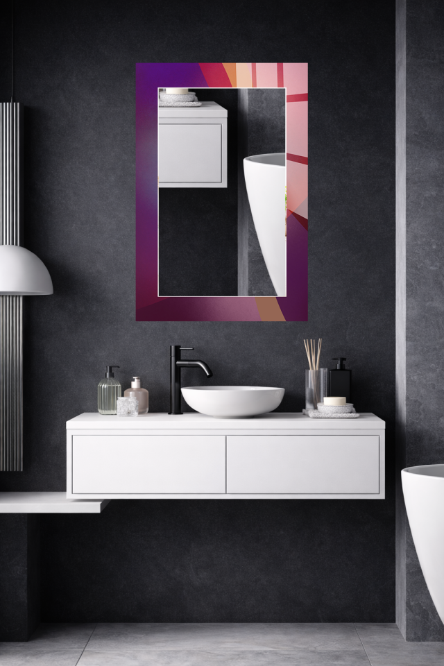 HEM TABLO HEM AYNA MOR GEOMETRİK MODERN DESEN CAM DUVAR AYNASI EV DEKORU