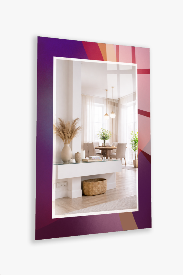 HEM TABLO HEM AYNA MOR GEOMETRİK MODERN DESEN CAM DUVAR AYNASI EV DEKORU