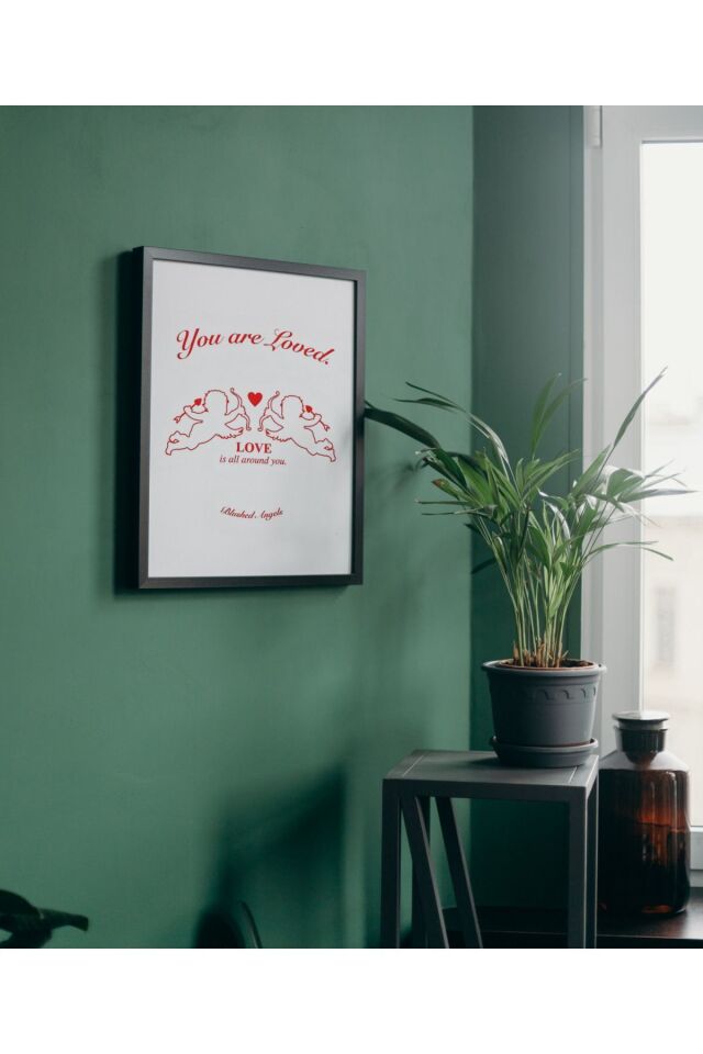 Çok Renkli - You Are Loved Angels Sevgililer Günü Hediyelik Poster Çerçeveli Sanatsal Tasarım Tablo