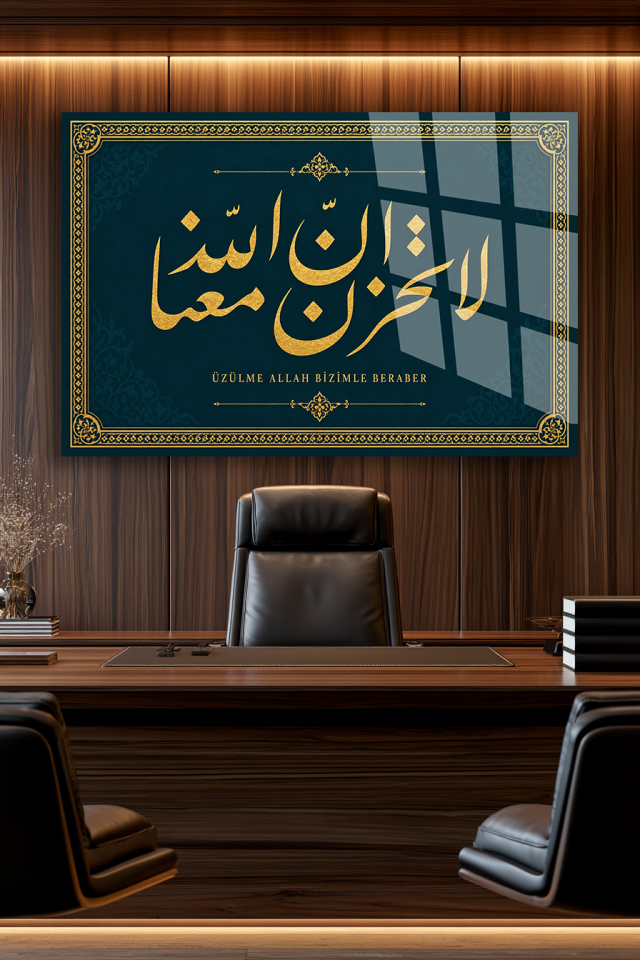 TEVBE SURESİ 40 AYET ÜZÜLME ALLAH BİZİMLE YAZILI CAM TABLO EV HEDİYESİ