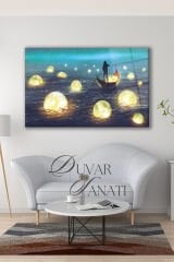 Ay Toplayıcı, Kayık Ve Deniz Manzarası Cam Tablo, Hediyelik, Ev Ofis Salon Büyük Duvar Dekoru