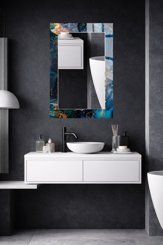 HEM TABLO HEM AYNA KOZMİK GALAKSİ SOYUT DESEN CAM DUVAR AYNASI EV DEKORU