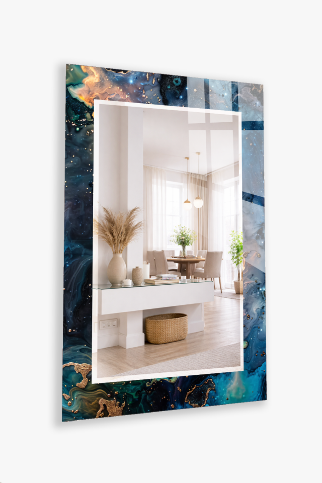 HEM TABLO HEM AYNA KOZMİK GALAKSİ SOYUT DESEN CAM DUVAR AYNASI EV DEKORU