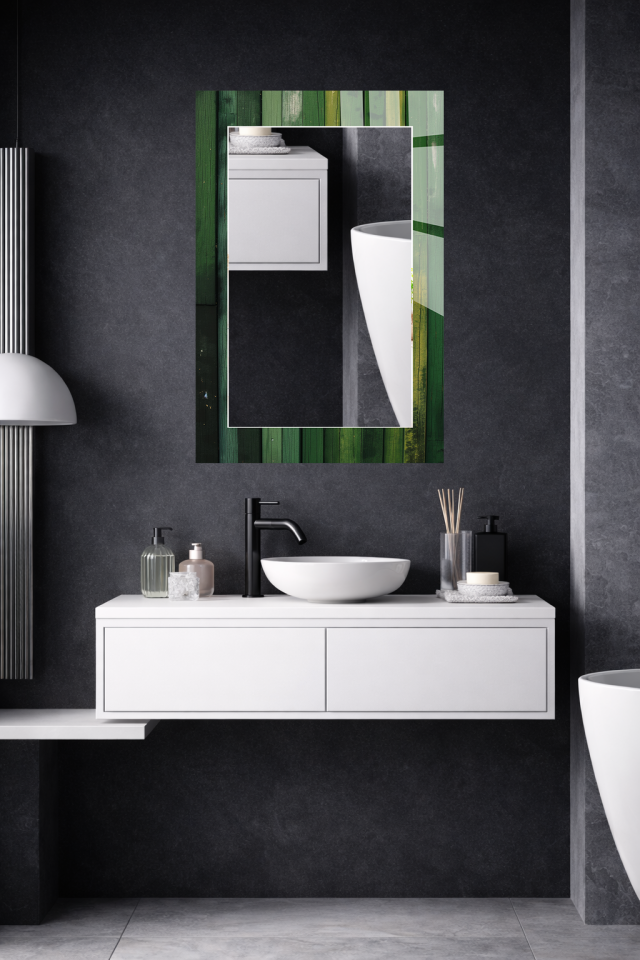 HEM TABLO HEM AYNA YEŞİL AHŞAP DOKU DESEN CAM DUVAR AYNASI EV DEKORU