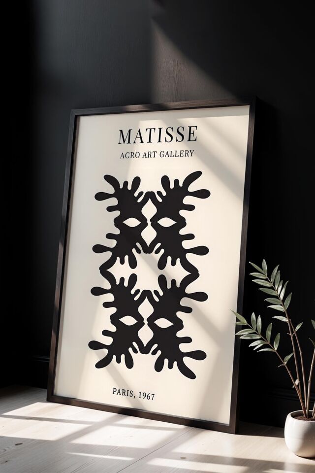 SİYAH - Minimalist Bohem Tarzı Modern Sanat Matisse Doğal Ahşap Çerçeveli Duvar Tablosu