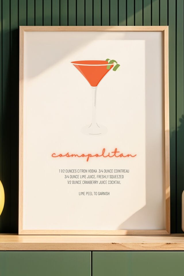 DOĞAL AHŞAP - Cosmopolitan Kokteyl Tarifi Mutfak Ahşap Çerçeveli Duvar Tablosu