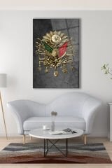 Osmanlı Arması Tuğra Dikey Cam Tablo, Modern Ev Ofis Salon Duvar Dekoru, Hediyelik Tablo Dekor