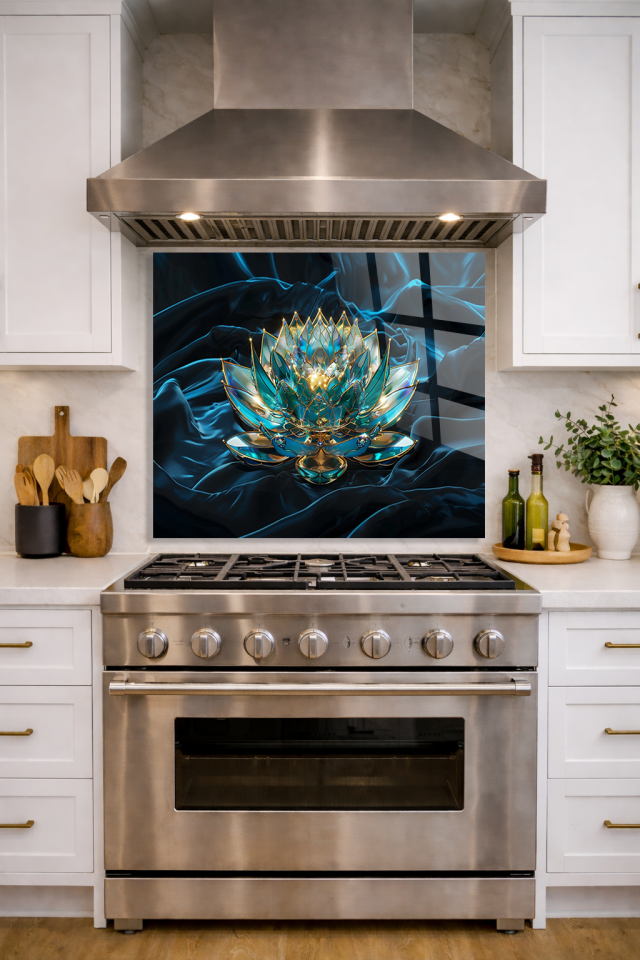 Premium Mutfak Cam Ocak Arkası Koruyucu Tezgah Ankastre Arkası Koruyucu I Lotus Elmas