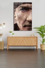 Mustafa Kemal Atatürk Portresi Cam Tablo, Ev, Ofis ve Okul Duvar Dekoru, Hediyelik, Büyük Tablo