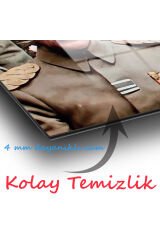 Mustafa Kemal Atatürk Üniformalı Dikey Cam Tablo, Modern Ev Ofis Salon Duvar Dekoru, Hediyelik Tablo