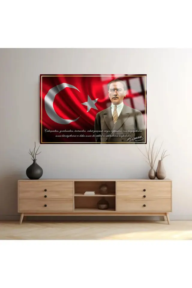 ATATÜRK KIRILMAZ LÜKS CAM TABLO ULTRA YÜKSEK RENKLER ATATÜRK SÖZLERİ CAM TABLO Kırmızı