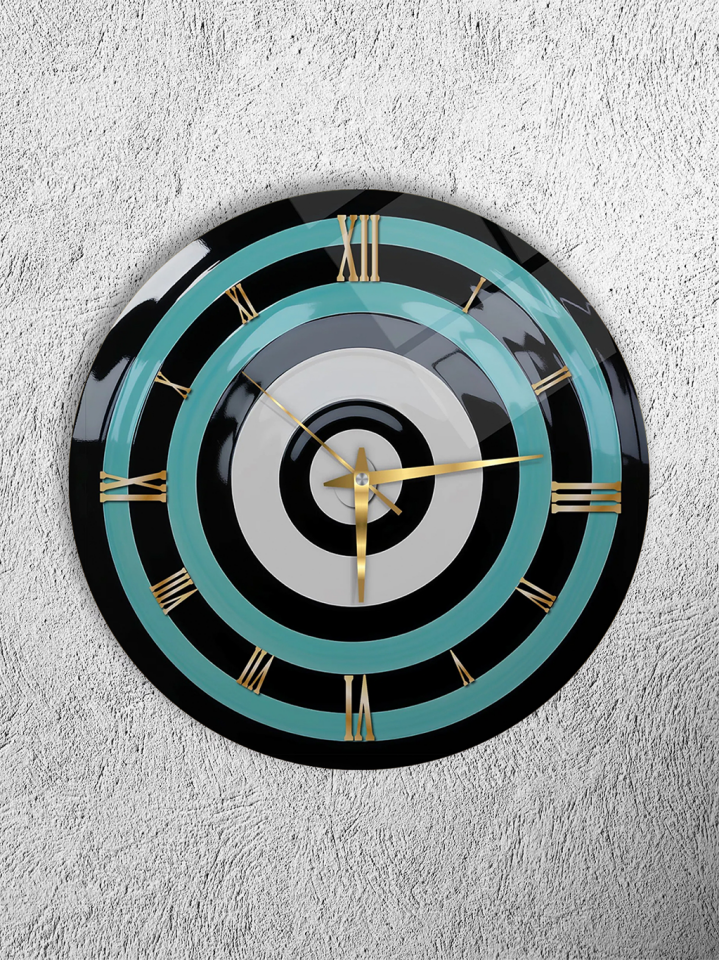 KIRILMAZ CAM DUVAR SAATİ, HEM TABLO HEM SAAT TURKUAZ HALKALI ROMA RAKAMLI MODERN TASARIM EV OFİS HEDİYESİ