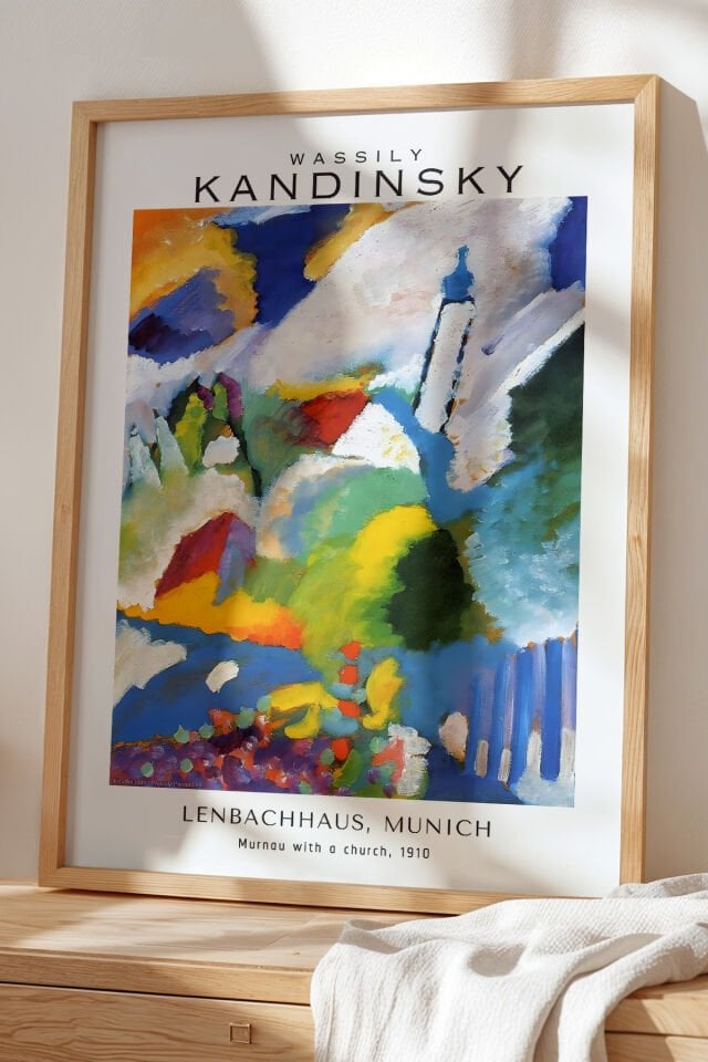 DOĞAL AHŞAP - Wassily Kandinsky - Geometrik Ritim - Ahşap Çerçeveli Duvar Tablosu