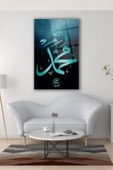 Hz. Muhammed Kaligrafi Cam Tablo Dini İslami Modern Ev Ofis Salon Hediyelik Büyük Tablo