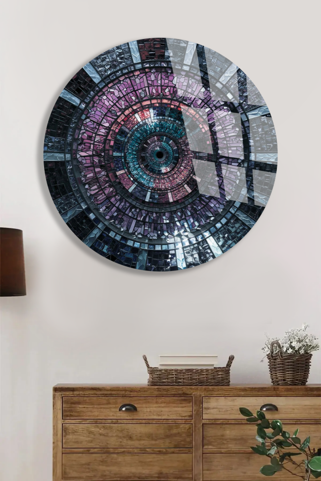 KIRILMAZ CAM TABLO – KOZMİK MOZAIK SPİRAL SOYUT SANAT TASARIMI