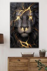 Aslan Dikey Cam Tablo Ev Ofis Salon Duvar Dekoru, Hediyelik Büyük Tablo