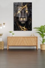 Aslan Dikey Cam Tablo Ev Ofis Salon Duvar Dekoru, Hediyelik Büyük Tablo