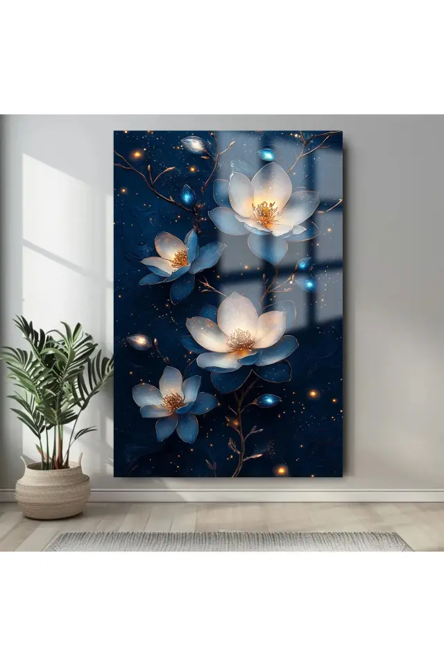 AÇAN IŞIK SAÇAN ÇİÇEK CAM TABLO ULTRA CANLI RENKLİ KIRILMAZ CAM TABLO EV HEDİYESİ OFİS HEDİYESİ