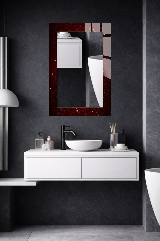 HEM TABLO HEM AYNA BORDO YILDIZLI DOKU DESEN CAM DUVAR AYNASI EV DEKORU