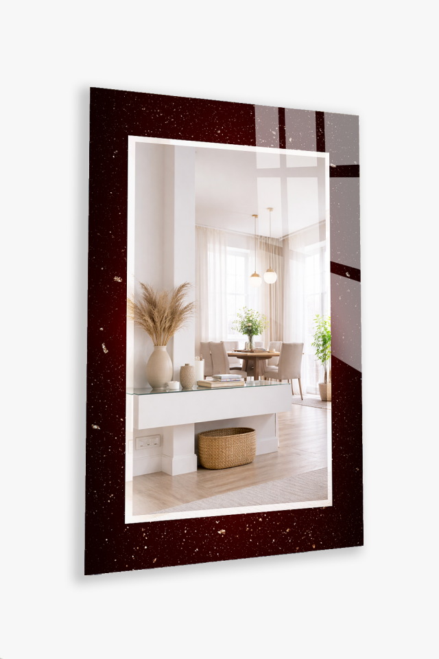 HEM TABLO HEM AYNA BORDO YILDIZLI DOKU DESEN CAM DUVAR AYNASI EV DEKORU