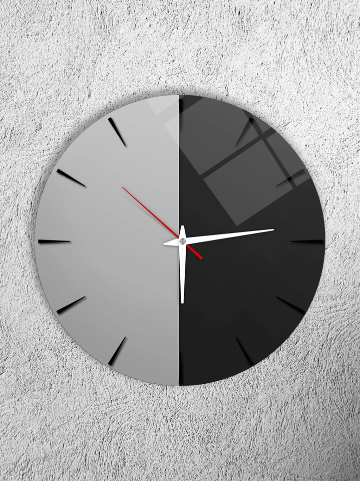 KIRILMAZ CAM DUVAR SAATİ, HEM TABLO HEM SAAT SİYAH BEYAZ MİNİMAL MODERN TASARIM EV OFİS HEDİYESİ