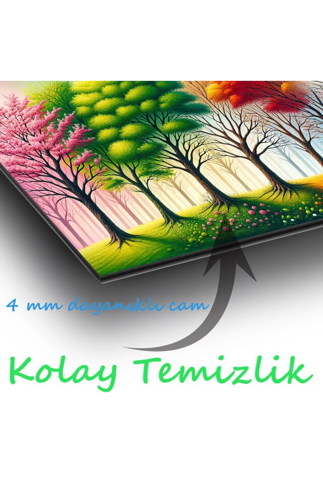 Renkli Ağaçlar Dört Mevsim Cam Tablo, Modern Ev Ofis Salon Duvar Dekoru Hediyelik Büyük Tablo Dekor Rengarenk