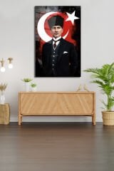 Atatürk Portresi ve Türk Bayrağı Cam Tablo Ev Ofis Okul Duvar Dekoru, Hediyelik Büyük Tablo