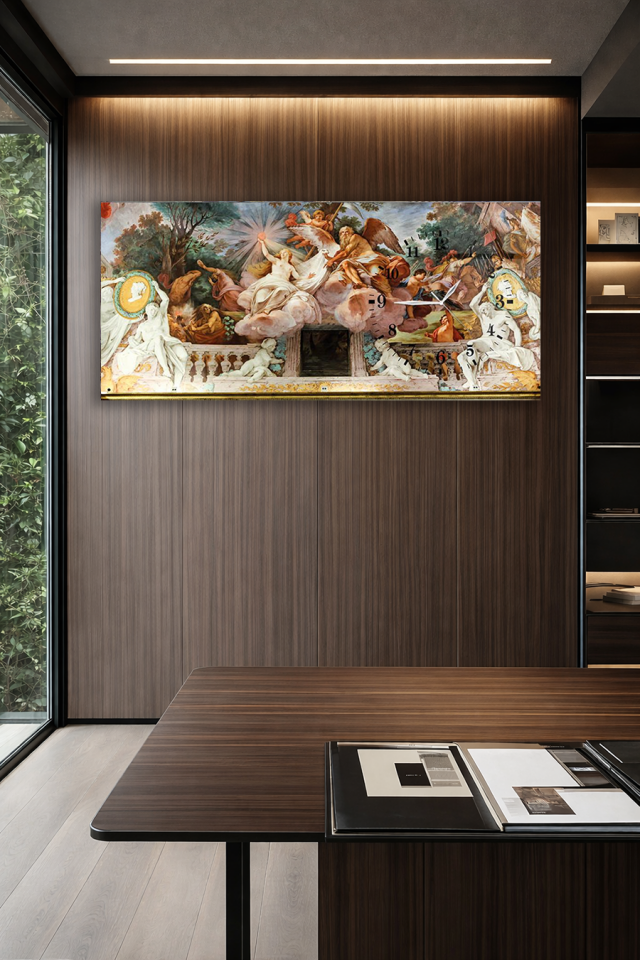 KIRILMAZ CAM DUVAR SAATİ , HEM TABLO HEM SAAT KLASİK RÖNESANS SANATI EV OFİS HEDİYESİ