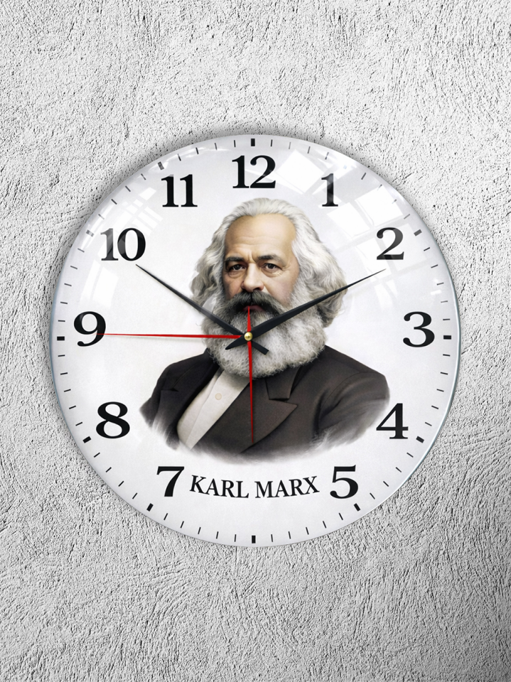 KIRILMAZ CAM DUVAR SAATİ, HEM TABLO HEM SAAT KARL MARX PORTRELİ KLASİK TASARIM EV OFİS HEDİYESİ