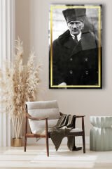 Mustafa Kemal Atatürk Cam Tablo, Siyah Beyaz, Ev, Ofis ve Okul Duvar Dekoru, Hediyelik, Büyük Tablo