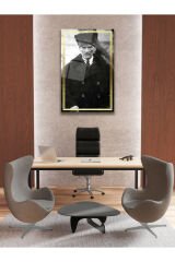 Mustafa Kemal Atatürk Cam Tablo, Siyah Beyaz, Ev, Ofis ve Okul Duvar Dekoru, Hediyelik, Büyük Tablo