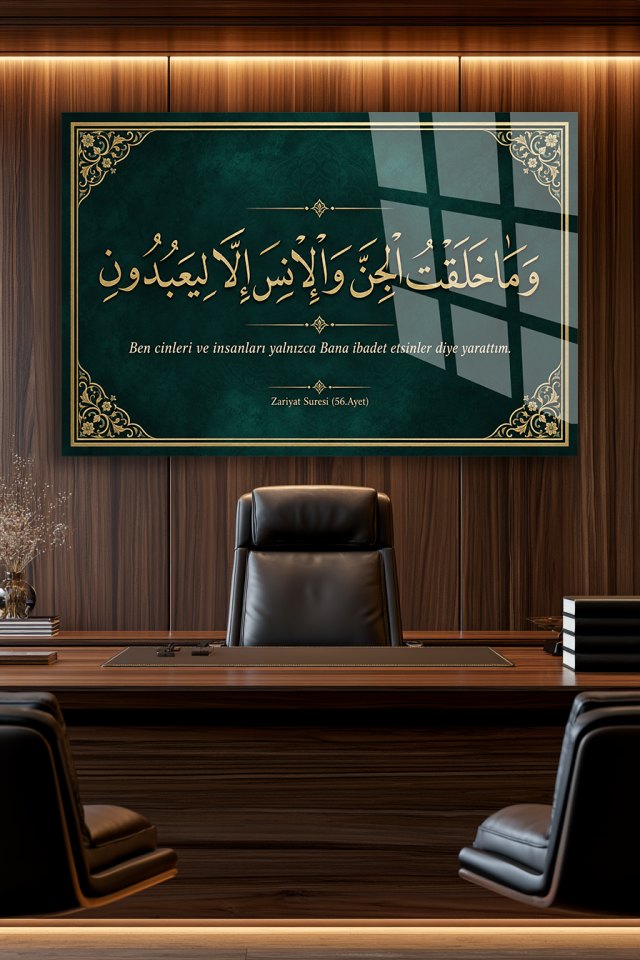 ZARİYAT SURESİ 56 AYET YAZILI YEŞİL DEKORATİF CAM TABLO EV OFİS HEDİYESİ