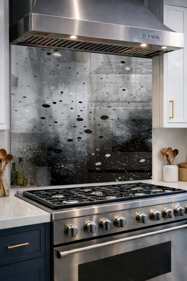 Premium Mutfak Cam Ocak Arkası Koruyucu Tezgah Ankastre Arkası Koruyucu I Siyah Soyut