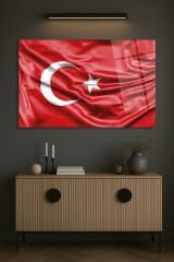 Dalgalanan Türk Bayrağı Cam Tablo , Modern Ev Ofis Salon Duvar Dekoru Büyük Tablo ,Hediyelik