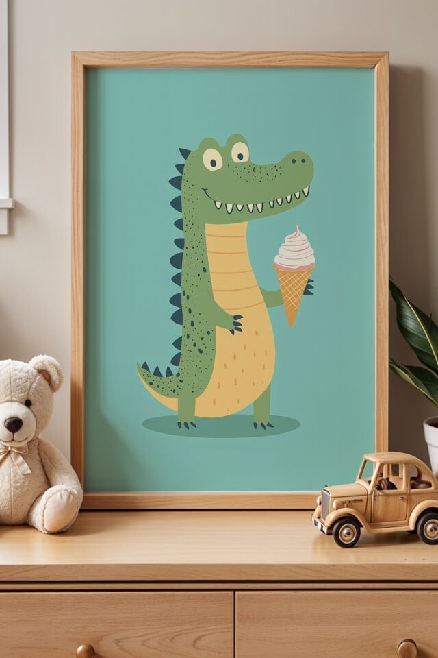 DOĞAL AHŞAP - Sevimli Timsah Çocuk Odası Ve Bebek Odası Ahşap Çerçeveli Duvar Tablosu