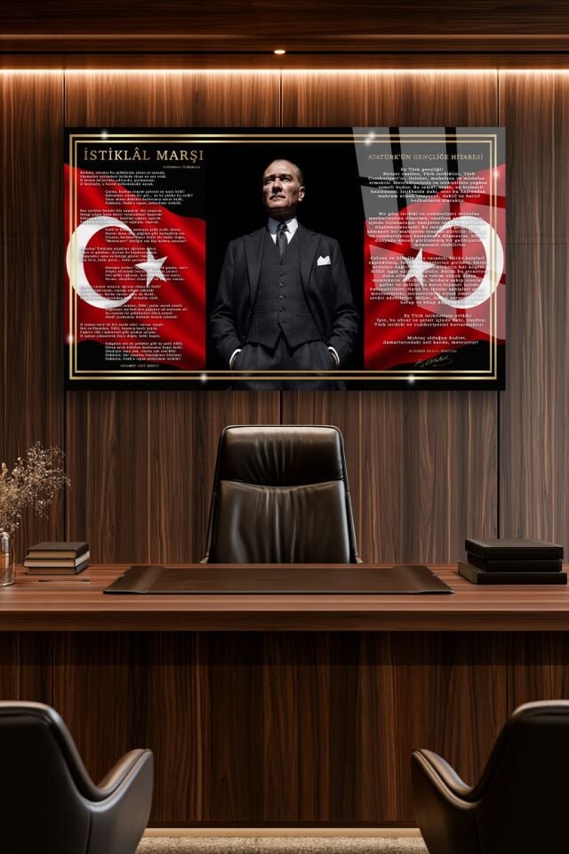 ATATÜRK İSTİKLAL MARŞI VE GENÇLİĞE HİTABE CAM TABLO