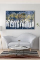 Soyut Manzara Ağaçlar ve Geyik Modern Cam Tablo Ev Ofis Salon Hediyelik Büyük Tablo