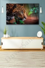 Jaguar Cam Tablo, Aslan Kaplan Ev Ofis Duvar Dekoru, Hediyelik Büyük Cam Tablo