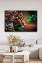 Jaguar Cam Tablo, Aslan Kaplan Ev Ofis Duvar Dekoru, Hediyelik Büyük Cam Tablo