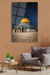 Kudüs Kubettüs Sahra Mescidi Aksa Dikey Cam Tablo Dini İslami Ev Ofis Salon Hediyelik Büyük Tablo
