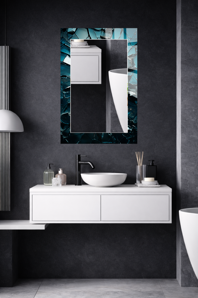 HEM TABLO HEM AYNA KOYU TURKUAZ KIRIK CAM DOKU DESEN CAM DUVAR AYNASI EV DEKORU