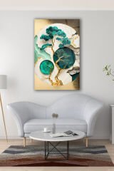 Soyut Bonsai Ağaç Cam Tablo Yeşil Gold Ev Ofis Salon Hediyelik Büyük Tablo