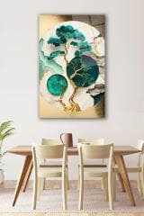 Soyut Bonsai Ağaç Cam Tablo Yeşil Gold Ev Ofis Salon Hediyelik Büyük Tablo