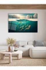 Soyut Gold Balıklar Cam Tablo, Modern Ev Ofis Salon Duvar Dekoru, Hediyelik Tablo Dekor